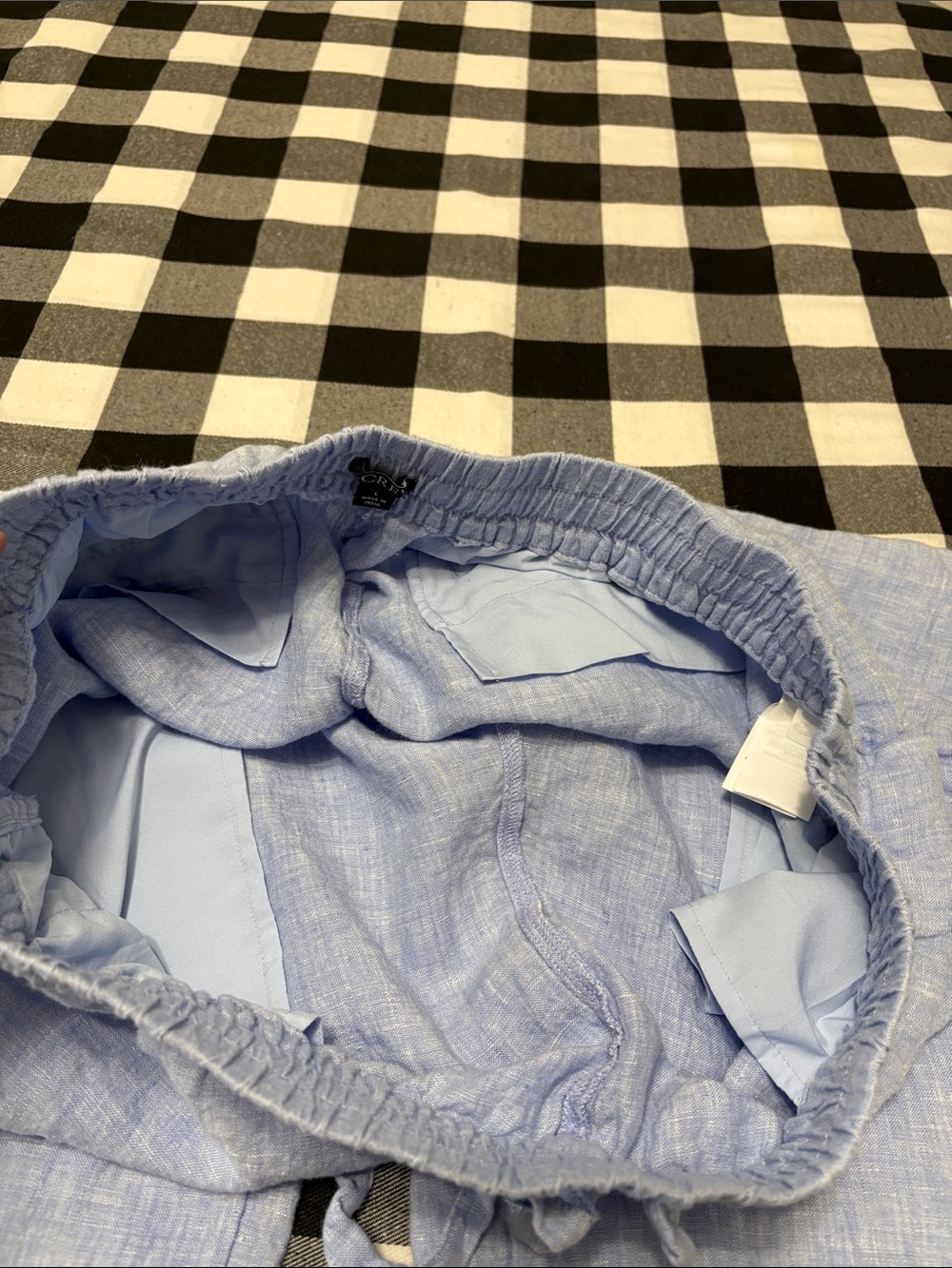 J. Crew Linen Wide Leg Cropped Pant Chambray Blue Women Large Pockets Drawstring - Picture 7 of 16